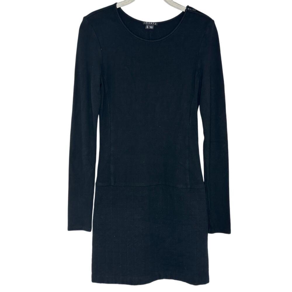 Theory Women’s Black Long Sleeve Ponte Shift Mini Mimi Classical Dress Sz Small